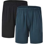 JINSHI Men's 2 Pack Lounge Wear Shorts Nightwear Soft Wick Summer Short Pyjamas Bottoms with Pockets (Black,Blue) Size 4XL