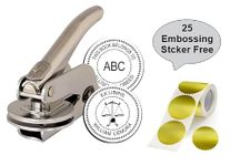 LRK Professional Embossing Seal Stamp Set with 25 Sticker-Free Seals, Silver Metal, 41mm Diameter, Desktop Manual Press