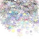 Qiuyan Laser Silver Snowflakes Confetti Lovely Winter Wedding Confetti Xmas Table Decorations Circles Party Confetti Sequins for Frozen Themed Birthday Party, Gender Reveal (30g, About 900pcs)