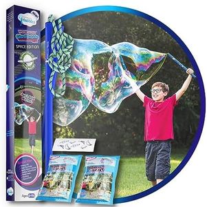 WOWMAZING Space Theme Giant Bubble Kit: Incl. Wand, 2 Big Bubble Concentrate Pouches and 8 Glow-in-The-Dark Stickers | Outdoor Toy for Kids, Girls | Bubbles Made in The USA…