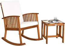 COSTWAY Rocking Chair with Side Table, Acacia Wood Patio Bistro Set, Outdoor Padded Relaxing Rocker Armchair for Garden, Deck, Yard and Poolside