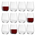 Argon Tableware 12x 475ml Stemless Wine Glasses Set - 'Corto' Range - Large Modern Style Picnic & Party Glass Tumblers for Red, White & Rose Wine