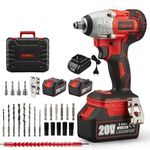 TEENO. 20V Brushless Lithium-Ion Impact Wrench 3.0Ah Batteries, Charger, 3pcs Sockets, 1/2 Inch, 320NM (Two Batteries) (Two Batteries)