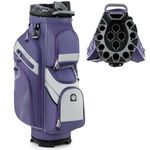 Goplus Lightweight Golf Cart Bag, Molded Lock Top Golf Club Bag w/14-Way Full Length Organizer Dividers, 11 Pockets, Cooler Bag, Straps, Umbrella Holder & Rain Hood for Men Women (Purple+Grey)