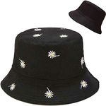 XYIYI Daisy Black Bucket Hat Cute Beach Hats for Women, Reversible Double-Side-Wear