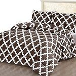 ComfyWell Double Duvet -Printed Comforter Bedspreads, Coverlets & Sets, 2 Pillowcases Warm and Anti Allergy All Season Coverless Duvet, Throws For Bed. (Double (200x200cm), Brown)