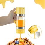 Neodaco Honey Dispenser No Drip with Stand, 9 OZ Glass Honey Jar, Syrup Dispenser, Easy One Hand Use Honey Pot for Coffee or Tea, Yellow