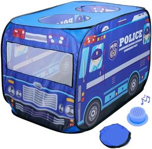 Playbees Police Car Pop Up Play Tent with Sound Button Super Hero Playhouse for Interactive Fun Play Toys & Gifts for Kids Toddlers Boys Girls Pop Up Car Tent Foldable Quick Setup - Indoor & Outdoor