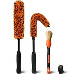 YeewayVeh 3PCS Quick Car Wheel Brush Kit, 2-Size 360° Bendale Alloy Wheel Brush, Boars hair Detailing Brush, Fast Scratch-Free Cleaning for Car Wheels, Motorcycle