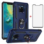 Phone Case for Huawei Mate 20 Pro and Tempered Glass Screen Protector Cover With Magnetic Stand Holder Rugged Hard Shockproof Heavy Duty Accessories Huwai Hwauei Hawaii Mate20pro Mate20 P20 20Pro Blue