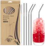 FYY Reusable Straws - 4 Pack Stainless Steel Metal Drinking Straw with Cleaning Brush, 8.5 inch Long, Dishwasher Safe, 2 Straight|2 Bent|1 Brush