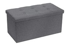 Requena Ottoman 76 x 38 x 38cm Linen Fabric Folding Storage Footstool Storage Box (Dark Grey, 76cm)