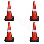 ABS INDUSTRY Safety Cones Multipurpose PVC Plastic Traffic Safety Cone with Black Rubber Weighted Base and Highly Visible Reflective Collar (Pack of 4)