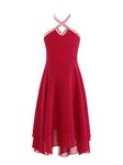 CHICTRY Kids Sequined Halter Neckline Ruched Bust Chiffon Bridesmaid Wedding Party Flower Girl Dress Z3 Burgundy 5-6 Years