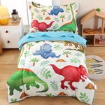 Wowelife Dinosaur Toddler Bed Comforter Set Bedding Set Toddler Bed Sheets Sets for Boys Green Kids Breathable and Soft with Comforter, Flat Sheet, Fitted Sheet and Pillowcase