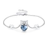 Cat Bracelet for Women 925 Sterling Silver Cat Gifts Adjustable Animal Bracelets Blue Crystal Cat Jewellery for Girls…