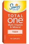 Swiss Natural Total One Teen Multi Vitamin & Mineral | Calcium, Biotin & Vitamin B12 | Daily Maintenance for Overall Health | No Preservatives and Dairy | 90 Caplets