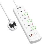 Extension Lead with USB Slots, BEVA 3 Way Plug Extension With 2 USB-A and 1 USB-C, Individual Switched Extension Socket Mountable Power Strip with 1.5M Cable