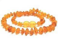 Baltic Amber Necklace Cognac - Raw/Unpolished Nugget Beads - Genuine Natural Amber with Gift Bag and Safety Screw Clasp – 32-33 cm