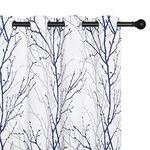 NICETOWN Room Darkening Curtains - 63 Inches Long Panels 2 Pieces Set, Decorative Modern Grey/Navy Blue Branches Pattern Printed Curtains for Living Room/Bedroom/Apartment