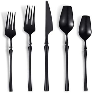 Lemeya 20-Piece Matte Black Silverware Set for 4,Modern 18/10 Stainless Steel Flatware Set,Unique Rustic Cutlery Utensils Set,Spoon and Fork Set for Home, Restaurant,Mirror Polished,Dishwasher Safe