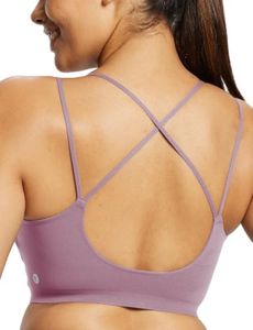 baleaf everleaf Women's Sports Bra Longline Padded Yoga Bra Low Impact Strap Workout Crop Tank Tops Purple L-XL