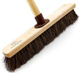 18” Stiff Broom Outdoor Heavy Duty with Wooden Handle Natural Bassine Hard Bristle Yard Brush Warehouse Floors Broom Strong Wooden Brush (PACK OF 1)