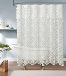 Linen Zone 72" x 72" Lace Shower Curtains with Attached Valance & Tassels. Lace Fabric Shower Curtain is Great for Country or Rustic Decor. Modern Farmhouse Shower Curtain. (Mia Shower 72 x 72 Ivory)