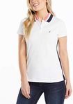 Nautica Women's Stretch Cotton Polo Shirt, White Navy, Small