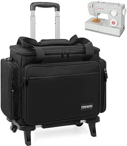 ITHWIU Sewing Machine Case with Wheels, Universal Rolling Sewing Machine Case with Shoulder Strap & Multiple Storage Pockets Compatible with Most Standard Singer, Brother, Janome, Black