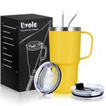 Livole 20oz Travel Mug with Handle, 600ml Insulated Tumbler with Straw and 2 Lids, Double Walled Vacuum Water Cup Bottle, Stainless Steel Thermal Travel Coffee Mugs for Cold Drinks, Yellow