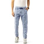 PARIS HAMILTON Men Light Blue Relaxed Fit Stretchable Heavy Fade Denim Jogger Jeans 32"