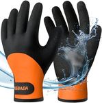 Kebada T2 Waterproof Winter Work Gloves for Men and Women - Thermal Insulated Freezer Gloves for Working in Freezer for Cold Weather, 100% Latex Coating, Wrist Closure, 1 Pair, Orange, Medium