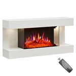 FLAMEKO Atacama 32"/82cm Wall Mounted Fireplace All-in-One with Downlights and Remote Control 1.8kW Heater in White