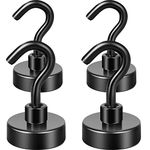 Neosmuk Black Magnetic Hooks, Heavy Duty Earth Magnets with Hook for Refrigerator, Extra Strong Cruise Hook for Hanging, Magnetic Hanger for Cabins, Grill (Black, Pack of 4)