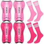 Chuarry 2 Pair of Soccer Shin Guards with 2 Pair of Soccer Socks Protective Soccer Shin Pads Soccer Gear for Girls Boys Youth Teens Kids 3-6 Years Soccer Games Protection Equipment (Pink, Rose Red)