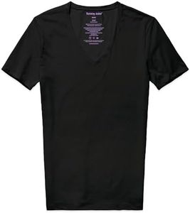 Tommy John Men's Cool Cotton Deep V-Neck Shirt, Stay Tuck Design, Soft Stretch Fabric Cotton, Comfortable Fit Premium Men's T-Shirt, Short Sleeve Undershirts for Men, Black, XL