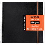 MENORAH Paper - Square Spiral Sketch Book For Artist -180 Gsm-100 Pages/50 Sheets -Square Sketchbook For Drawing,Painting, Watercolor, Acrylics, Gouache -Metal Spiral Bound -(30.0 X 30.0 Cm) -Black