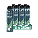 Sure Men Nonstop Protection Sensitive Antiperspirant Deodorant Aerosol pack of 6 deodorant for men for 72-hour sweat and odour protection 250 ml