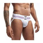 JOCKMAIL Sexy Men Jock Strap Athletic Jock Strap Supporter Thongs and G Strings Wide Belt Sexy Underwear Brief 7 Colors M-XXL (L, White)