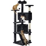 Yaheetech Cat Tree, 158cm Cat Tower with Cat Scratching Post, 2 Cat House and Dangling Balls Cat Furniture for Indoor Cats Kittens, Black