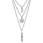 MJARTORIA Moon Pentagram Necklace Multi layer Necklace Gothic Charm Pendant Alloy Necklace Set Valentine's Day Mothers Day Gifts, D--hexagonal column-3PCS