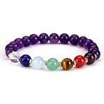 Cherry Tree Collection Chakra Stretch Bracelet | Genuine Natural 8mm Gemstones Beads, Silver Spacers | Men/Women (Amethyst - Medium)