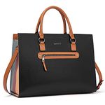 BOSTANTEN Leather Laptop Briefcase for Women Shoulder Bag 15.6 Inch Business Computer Tote Black