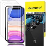 QUESPLE [3+3 Pack] Screen Protector for iPhone 11 6.1 inch with 3 Pack Camera Lens Protector, HD Clear Tempered Glass, Easy Installation, High Sensitivity, Case Friendly