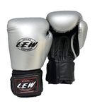 LEW Silver/Black Boxing Gloves for Training/Muaythai/Punching Bag/Sparring with a Pair of Hand Wraps (Silver, 10 OZ)