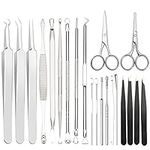 9 Blackhead Remover Pimple Squeezing Tool + 4 Tweezers Set + 2 Beard Scissors Nose Hair Scissors + 4 Earwax Remover Kit, Pimple Set for Nose Face Care