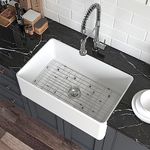 HOROW HRSW Farmhouse Kitchen Sink, 30-inch Single Bowl Sink with Bottom Grid & Strainer, Large Apron-front Ceramic Porcelain Sink Basin, 18"D x 30"W x 10"H, White