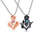 Rockyu Jewelry Brand Pair Necklaces Couples Popular Stainless Steel Crown Necklace Men's Titanium Crown Heart Amulet Blue Sapphire Blue Antique Style Stainless Steel Stainless Steel Titanium blue sapphire