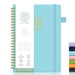 Lined Journal Notebook, Spiral Notebook, A5 Medium, Leather Hardcover, ALLTREE Twin Wire Spiral Bound Notebook with Tabs, Pen Loop, Pocket, Stickers, 160 Pages, Journal for Women & Men, Sky Blue(6"x8.5")